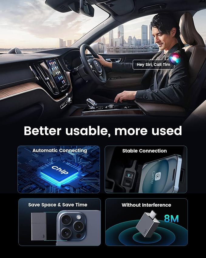 Mini Wireless Carplay Adapter for Apple iPhone,2025 Upgraded Plug and Play Convert Wired to Wireless Car Play Dongle for Cars from 2018 and iOS 10+ USB Type C