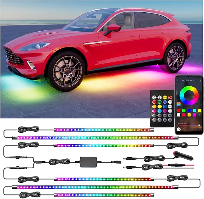 Underglow Led Lights for Cars, 6 pcs RGB-IC Smart LED Lights with Dream Color Chasing and 16 Million Colors with App and Remote Control, Waterproof Underglow Kit for Cars, SUVs, Trucks