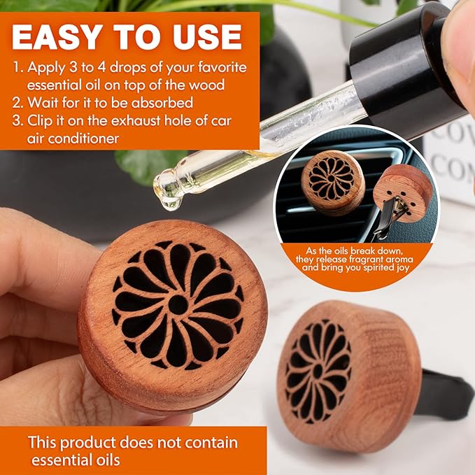 Essential Oil Car Diffuser, 2 PCS Elegant Car Aromatherapy Wood Diffuser with Vent Clip