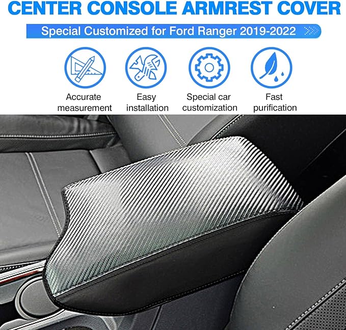 Autorder Center Console Cover for 2019-2023 Ford Ranger Accessories Armrest Cover Carbon Fiber Middle Console Pad Anti-Scratch Armrest Protector (NOT for 2023 Ranger XL/Raptor/Wildtrak)