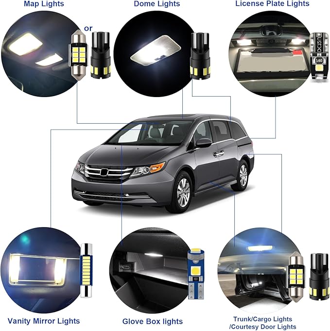 EASY EAGLE LED Interior Car Lights for Honda-Odyssey-2011-2017: 18 Piece Kit White LED Light Bulbs - Super Bright 6000K + Install Tool