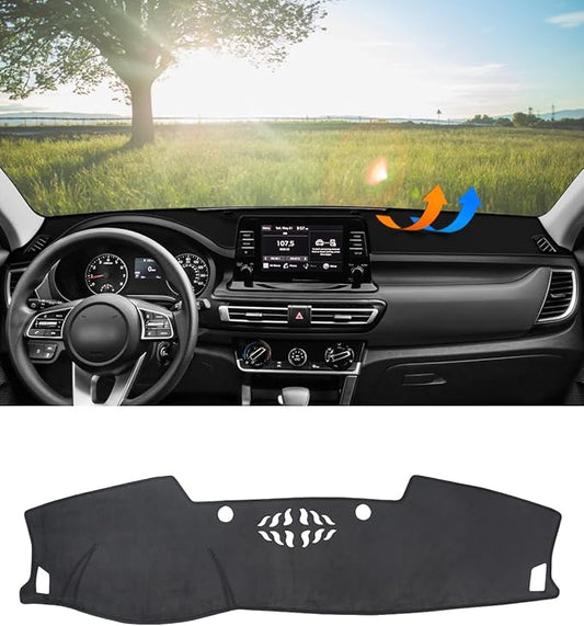 BIBLOZ Dash Cover for Kia Seltos SUV 2021-2023 Accessories-Black Flannel Dashboard Cover Mat-Car Dashboard UV Sun