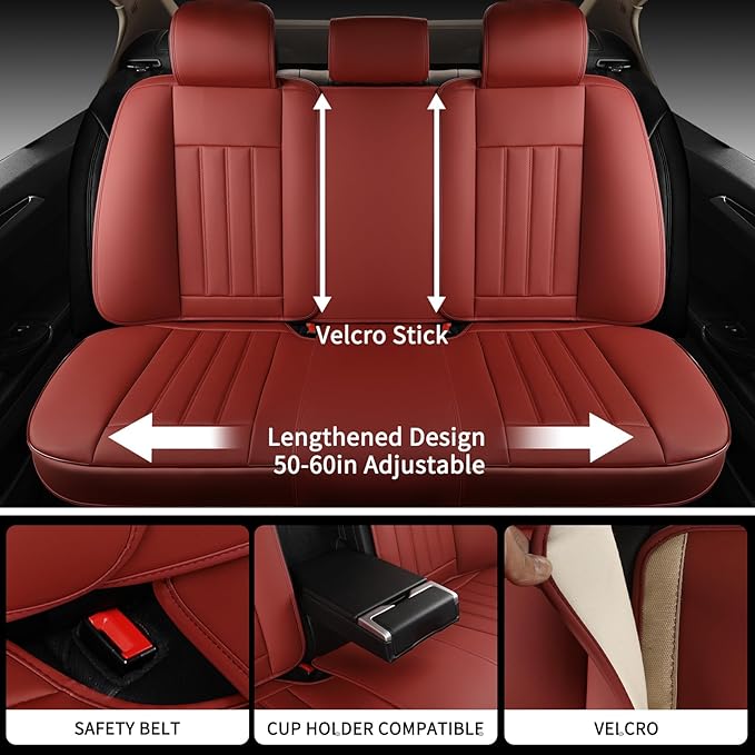 Red Car Seat Covers Full Set, Universal Leather Seat Cover for Cars 5 Seats, Waterproof and Breathable Automotive Seat Cover Front and Rear Seat Covers for Most Trucks, Sedans, SUVs