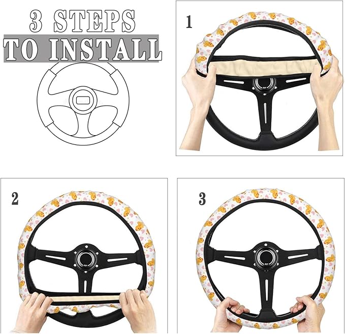 Yellow Cute Baby Chickens Hearts Steering Wheel Covers Anti-Slip Elasticity Car Accessories Steering Wheel Protector Universal 15 Inch for Cars SUV Vehicle Truck