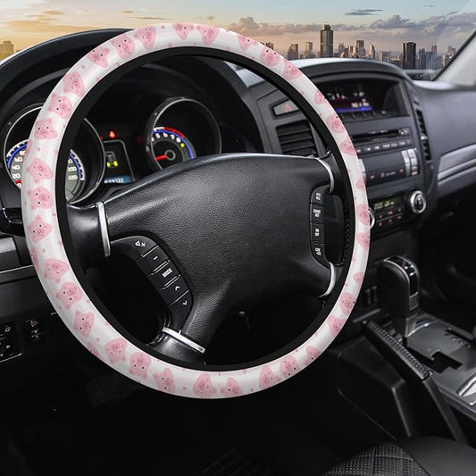 Gripsisrow Cute Pink Cartoon Pig Animal Steering Wheel Protective Cover - Universal 15 Inch