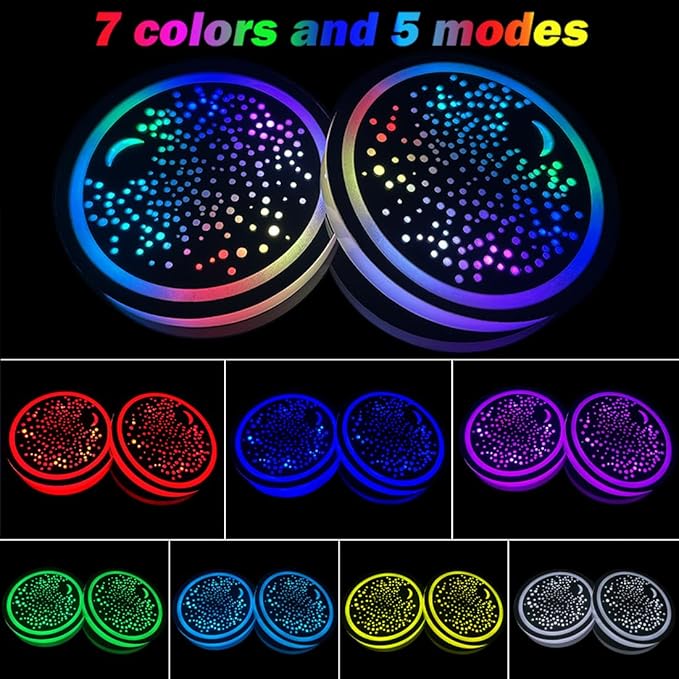 2 Pcs LED Car Cup Holder Lights,USB Charging Car Coasters,7 Colors Luminescent Light Cup Pad,Luminescent Cup Pad Interior Atmosphere Lamp Decoration Light (Starry Sky)