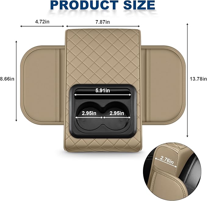 Car Center Console Cover Fit for Volkswagen Faux Leather Auto Armrest Box Cover with Cup Holder & Phone Holder Waterproof Leather Armrest Protector Cushion(Beige)