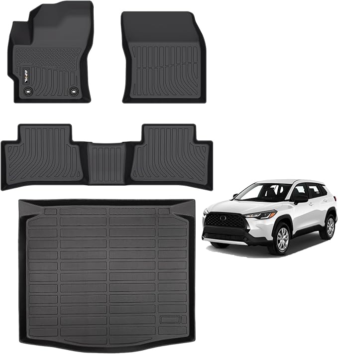 AIPOIL® Floor Mats & Cargo Liner Set for 2022-2024 2025 Toyota Corolla Cross FWD (Not for Hybrid) All Weather Protection TPE Anti-Slip Automotive Full Set Accessories - Black