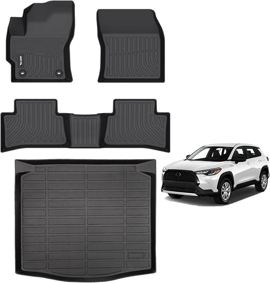 AIPOIL® Floor Mats & Cargo Liner Set for 2022-2024 2025 Toyota Corolla Cross FWD (Not for Hybrid) All Weather Protection TPE Anti-Slip Automotive Full Set Accessories - Black
