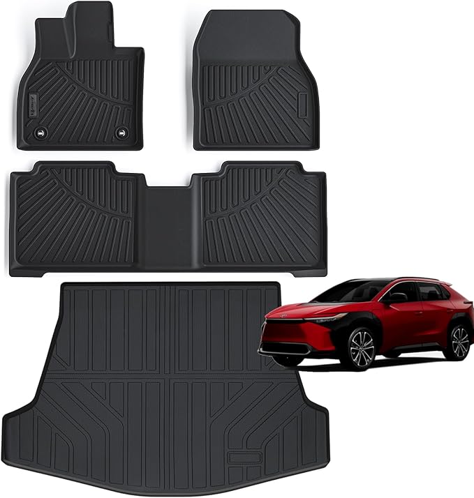 Floor Mats & Trunk Mat for 2023 2024 2025 Toyota BZ4X 2 Rows Full Set with Cargo Liner TPE All Weather Protection Car Floor Liners Accessory Custom Fit for 2023 2024 Toyota BZ4X-Black