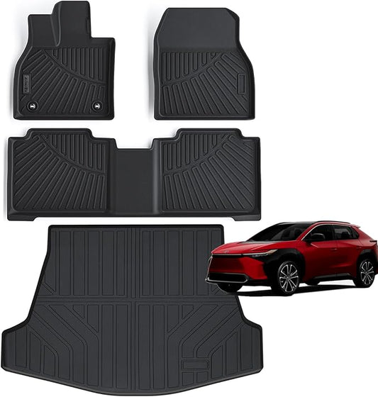 Floor Mats & Trunk Mat for 2023 2024 2025 Toyota BZ4X 2 Rows Full Set with Cargo Liner TPE All Weather Protection Car Floor Liners Accessory Custom Fit for 2023 2024 Toyota BZ4X-Black
