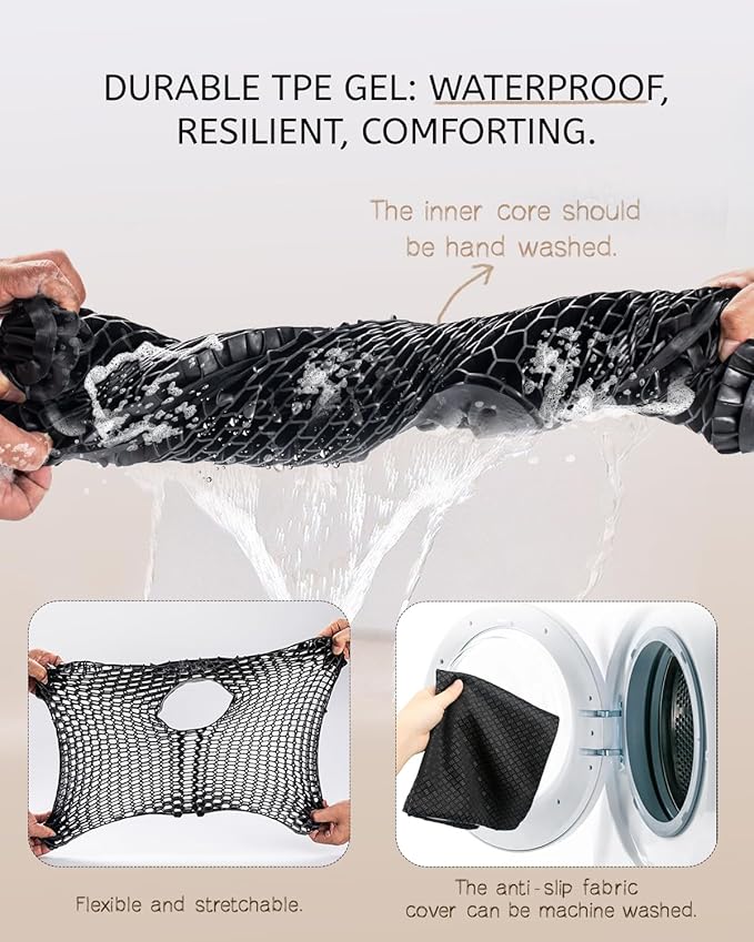 Gel Seat Cushion for Long Sitting & Hip Pain Relief (Large Size) - Cooling 3D Cushions for Office Chair, Car, Wheelchair, Breathable & Non-Slip Cover with Pressure Relief Technology