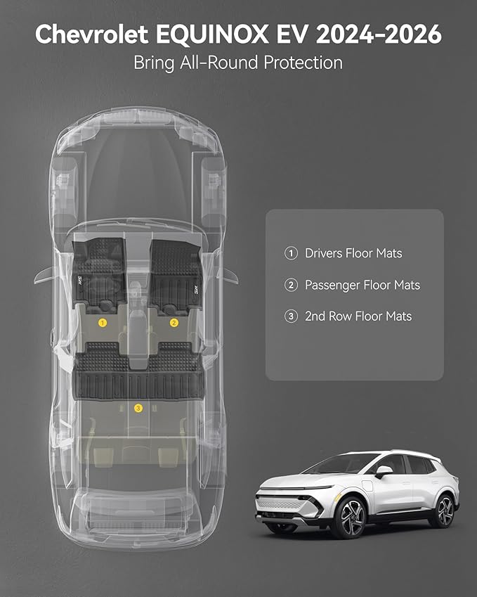 3W Floor Mats Fit for 2024-2025 2026 Chevrolet Chevy Equinox EV (Non Fuel), TPE All Weather Custom Fit for Chevrolet Equinox EV (Non Fuel) Accessories 1st and 2nd Row Full Set Car mats