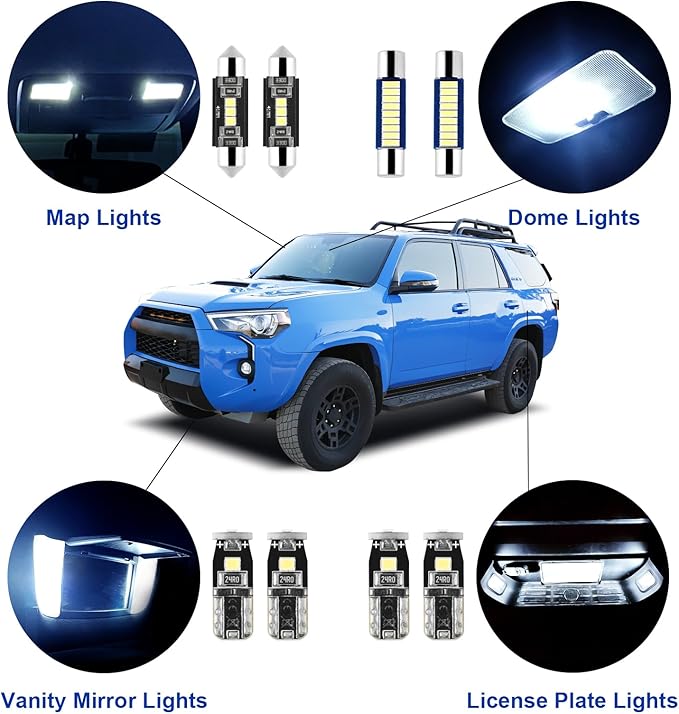 EASY EAGLE 16 Psc Super Bright 6000K Blue LED Interior Light: Bulbs Kit Package for 2010-2020 2021 Toyota 4Runner + and Install Tool (Blue)