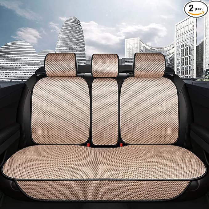 Auto Newer Luxury Breathable Rear Bench Car Seat Cover Fit Four Seasons, Back Seat Protector，Universal Rear of Car Seat Cushions,Universal Fit for 95% Cars,SUV,Pickup,Van（Rear Seat,Beige
