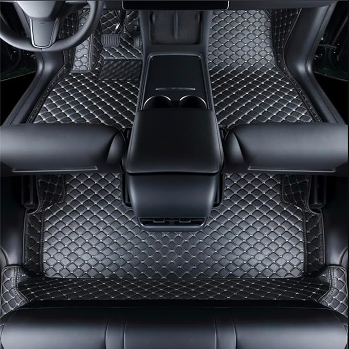 Tesla Model Y 5-Seat 2020-2025 Floor Mats Weatherproof Floor Liner Anti-Slip Design for Ultimate Interior Protection (Black with Beige Stitching)