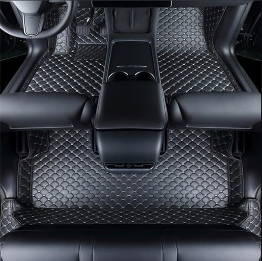 Tesla Model Y Juniper Refresh 5-Seat 2026 Floor Mats Weatherproof Floor Liner Anti-Slip Design for Ultimate Interior Protection (Black with Beige Stitching)