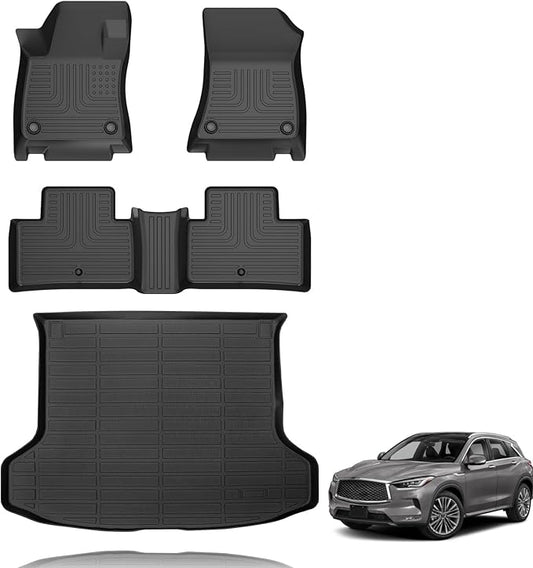 All Weather Car Floor Mats & Cargo Liner Set Fit for Infiniti QX50 2019-2025 / QX55 2022-2025 Floor Liners Trunk Liner QX50 Cargo Mat Accessories Black
