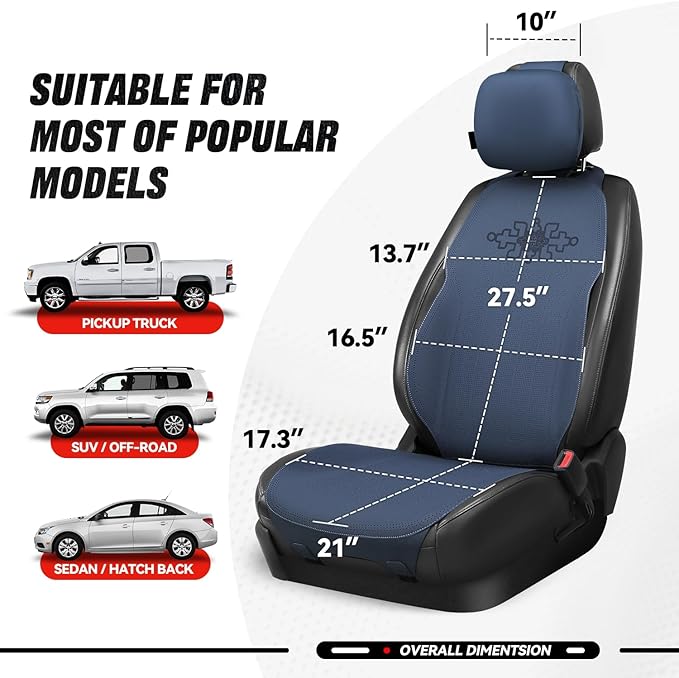 Auto Dynasty Car Seat Covers Front Set, Anti-Slip Automotive Interior Covers, Breathable and Comfort Car Seat Protectors, Airbag Compatible, Universal Fit Most Vehicles, Blue (Protex Plus Series)