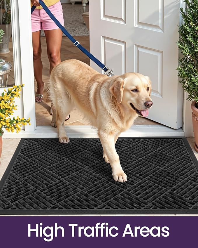 DEXI Front Door Mat Outside Entrance, 4x6 ft Rubber Entry Doormat Heavy Duty, Welcome Mats Non Slip for Inside House Floor Entryway Back Doors Exterior Patio, Diamond Black