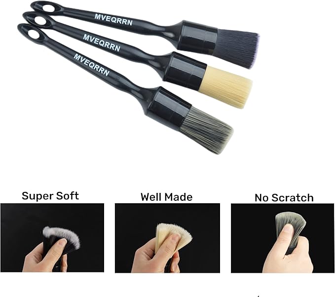 3pcs Car Detailing Brush Set-1pcs Boars Hair Car Detailing Brushes,1pcs Ultra Soft No Scratch Detailing Brush for Air Vent,Leather Seat 1pcs Detail Brushes car Detailing for Interior Exterior