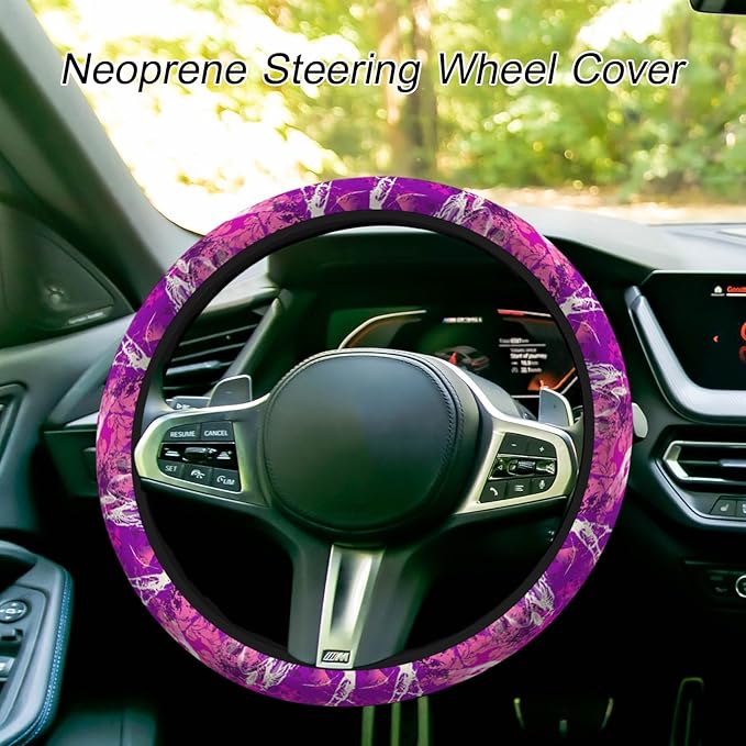 Abstract Art Steering Wheel Cover - Grunge Wood Pattern, Pink, 15 Inch, Universal for Trucks, Vans & Cars