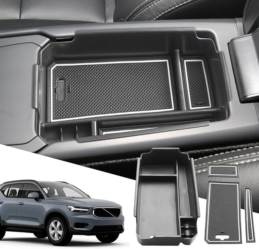 SXCY for 2018-2024 2025 XC40 Center Console Organizer for Volvo XC40 Accessories 2024 2025 XC40 Center Console Tray 2024 XC40 Armrest Console Organizer(White Mats)
