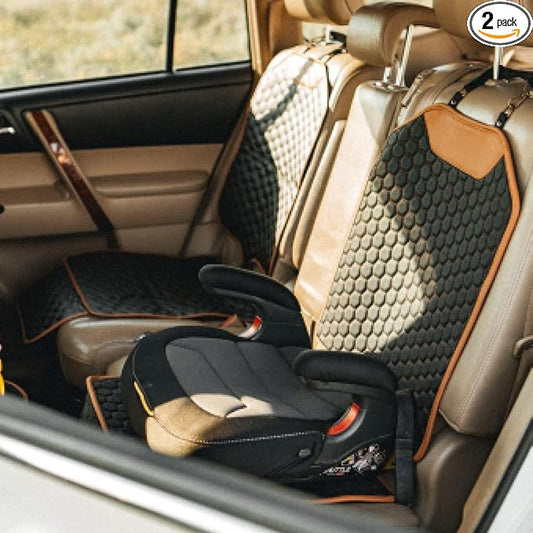 Owleys Premium Leather Car Seat Protector 2 Pack for Child Car Seat Cover from Dirt - Infant Car Seat Protector for Back Seat/Front Booster Under Baby Waterproof Hexy