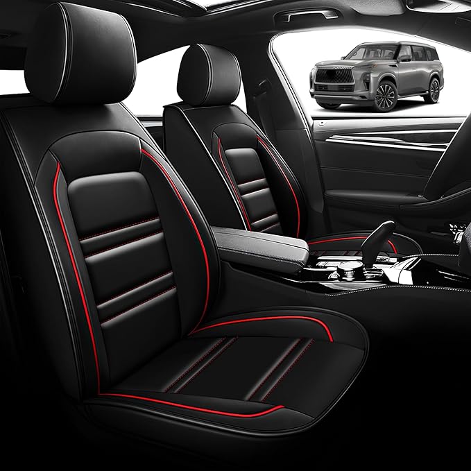 Seat Cover for Infiniti qx80 2014-2025 | Car Seat Covers Front Seats, Waterproof Seat Protectors, Automotive Front Seat Covers (Front Seat, Black&Red Line)