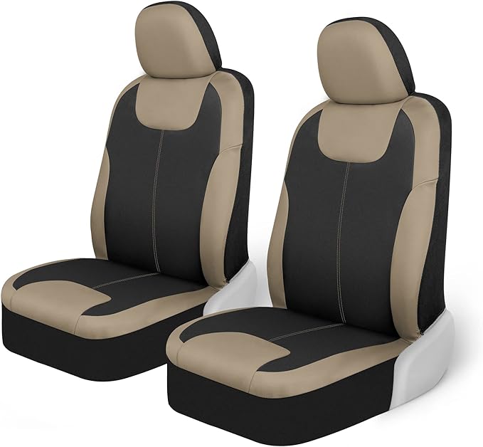 Motor Trend Beige Waterproof Seat Covers for Front Seats – Premium Neoprene Car Seat Covers, Car Seat Protectors with Removable Headrest, Interior Covers for Auto, Truck, Van, SUV Seat Protection