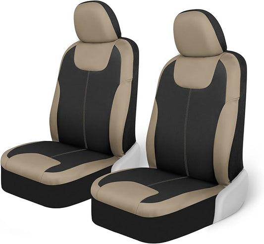 Motor Trend Beige Waterproof Seat Covers for Front Seats – Premium Neoprene Car Seat Covers, Car Seat Protectors with Removable Headrest, Interior Covers for Auto, Truck, Van, SUV Seat Protection