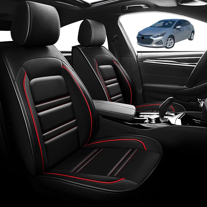 Seat Cover for Cruze 2011-2019 | Car Seat Covers Front Seats, Waterproof Seat Protectors, Automotive Front Seat Covers (Front Seat, Black&Red Line)