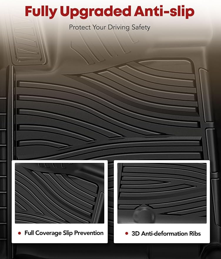 YHTAUTO Floor Mats Fit 2012-2013 Toyota Tundra CrewMax Cab, TPE All Weather Car Mats Waterproof Anti-Slip Odorless Floor Liner, Interior Car Accessories Front & 2nd Row Liner