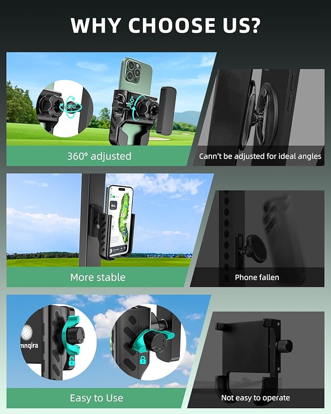 Golf Cart Phone Holder, 360° Adjustable Universal Golf Magnetic Phone Mount Compatible with iPhone Google Pixel EZGO Club Car Yamaha Icon Golf Cart Accessories Golf Gifts for Friend Men Husband Dad