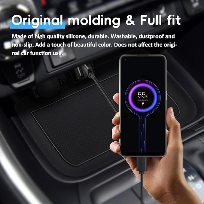 Auovo 3D Cup Holder Insert Liners Compatible with Toyota RAV4 Accessories 2025 2024 2023 2022 2021 2020 2019 Car Custom Cup Holder Mats Pads 4-pc Set (Black Trim)