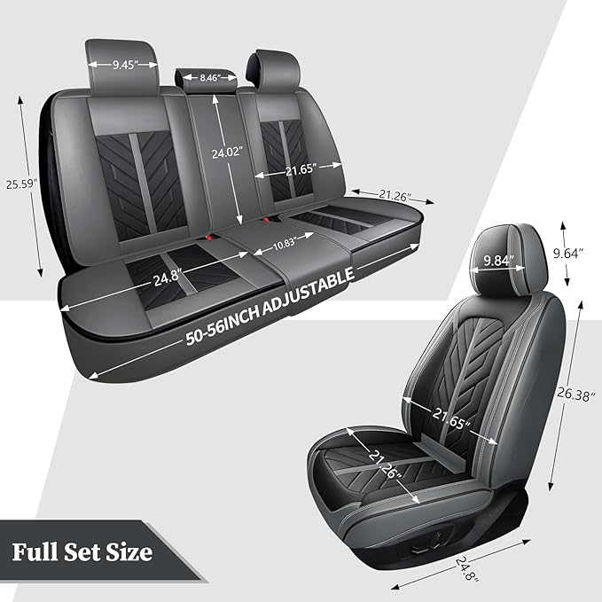 Tomatoman Car Seat Covers Full Set,Universal Automotive Leather Vehicle Cushion Full Coverage Protectors Fit for Most Sedans SUV Pick-up Truck(Full Set/Black-Grey)