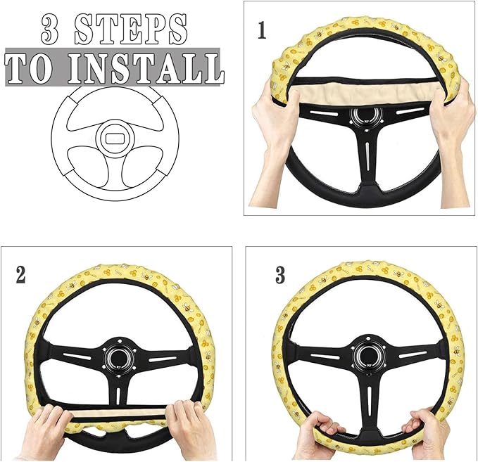 Dujiea Bees Honey Elastic Stretch Steering Wheel Cover, Anti-Slip and Durable Car Steering Wheel Accessories for Women Men, 15 Inch Universal Fit Car, Truck, SUV