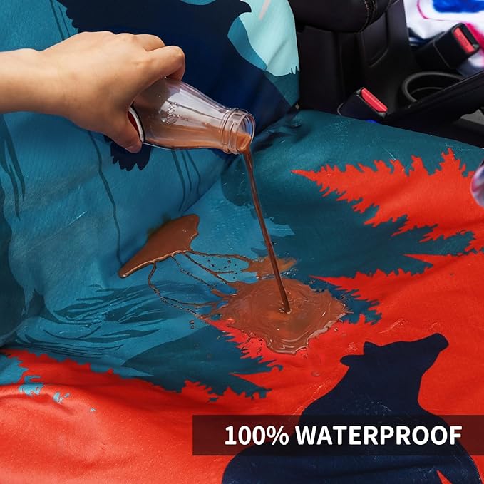 Waterproof Car Seat Cover with Non-Slip Back - Portable Auto Seat Cushion Fit for Cars Truck SUV Seats - Universal Carseat Protector Great for Dog or Kid Outdoor Sport Activities(Bear & Bird)