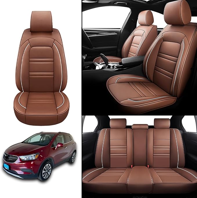 Seat Covers for Buick Encore 2013-2022 | 5-Seats Leather Seat Covers, Easy to Install Automotive Seat Covers Full Set (Full Set, Coffee)