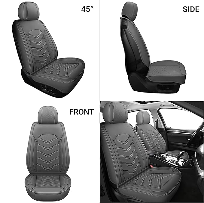 AOOG Leather Car Seat Covers Universal fit Most Sedans SUV Trucks, (Full Set, Grey)