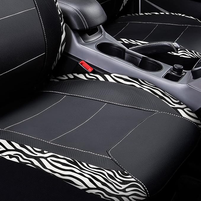 Flying Banner car seat Covers Protects Zebra Printing Faux Leather Carbon Fiber Front Pair Carbon Fibre
