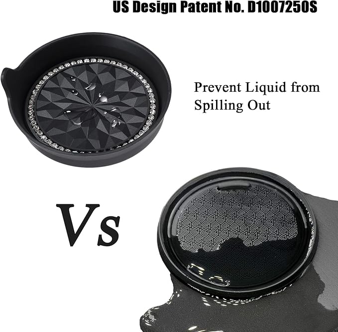 Amooca Car Cup Coaster Universal Non-Slip Cup Holders Bling Crystal Rhinestone Car Interior Accessories 4 Pack Black Flower