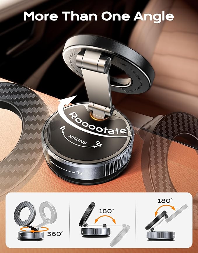 2026 Upgraded Vacuum Magnetic Phone Holder for Car [89LB Vacuum Suction+2400GF Strong Magnetic] 360° Adjustable Car Phone Holder for MagSafe, Dashboard Suction Cup Phone Mount for iPhone 17/16