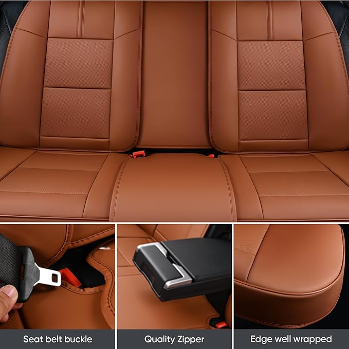 Auto Car Seat Covers Accessories Full Set Leather Cushion Protector Breathable Waterproof Seat Cover for Cars Universal Fit (Brown, FullSet Without Headrest)
