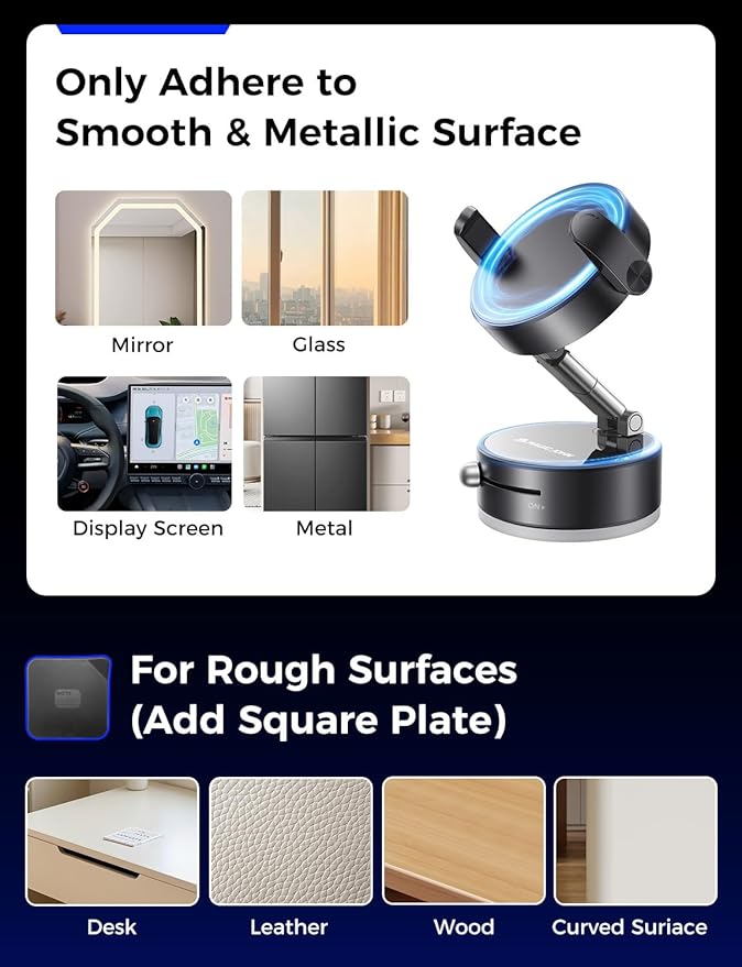 MAGIC JOHN Upgrade Ultra Magnetic Phone Holders for Your Car, Foldable Car Phone Holder Mount for Dashboard, 360° Rotatable Magnetic Phone Holder for Car, Magnetic Car Mount for iPhone All Cell Phones