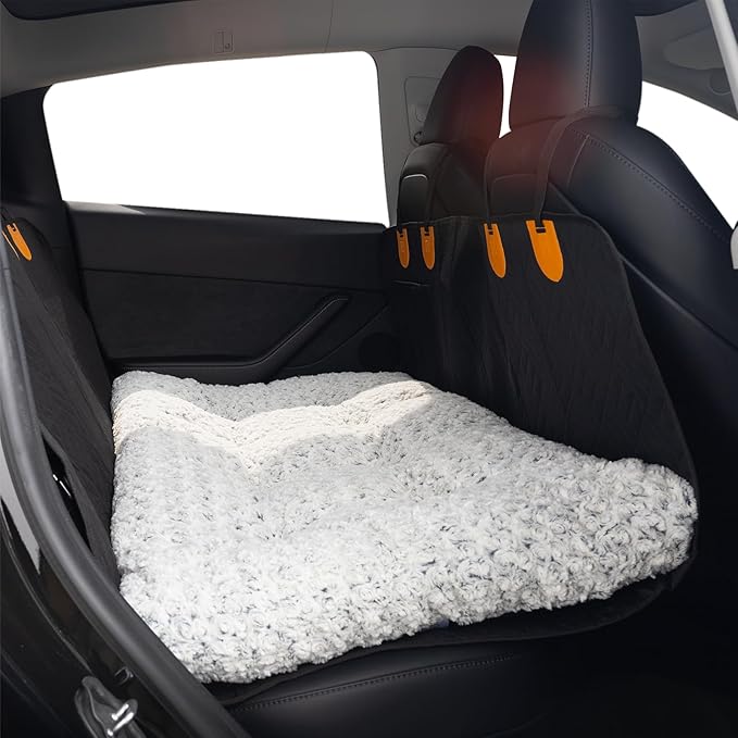 3.5" Thick Deluxe Plush Dog Bed for Car, Comfy Pet Bed for Car Back Seat, Washable & Anti-Slip Travel Pet Sleeping Mat, Fit for Backseat Extenders of Cars Trucks SUVs, 54" x 25”, Grey
