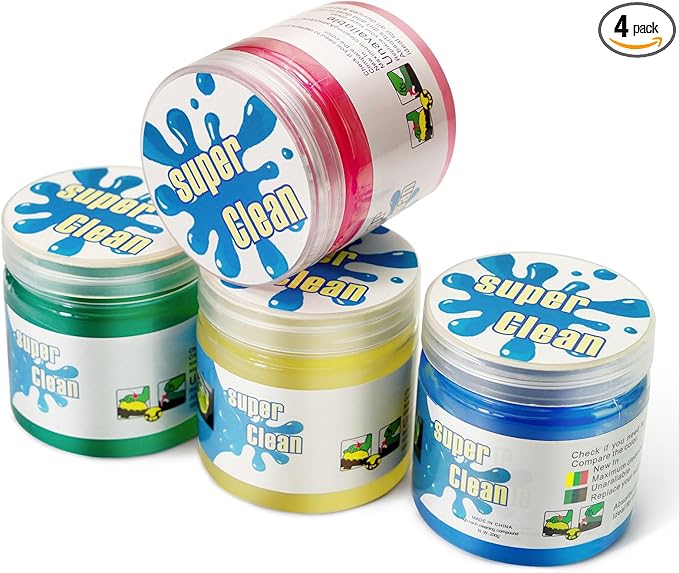 4 Pack Cleaning Gel, Car Putty Slime, Universal Auto Detailing Tools, Car Crevice Interior Cleaner Putty Gel, Cleaning Kit Dust Cleaning Mud for Car Vents, PC, Laptops, Cameras, Keyboard