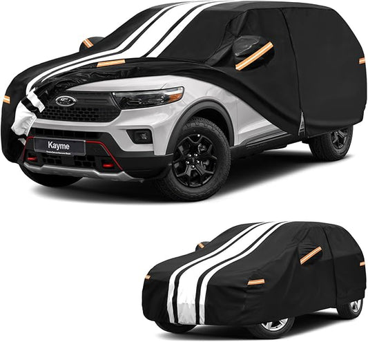 Kayme Heavy Duty Coupe Car Cover Waterproof All Weather for Automobiles, Outdoor Full Exterior Cover with Tape and Towel, Rain Snow Sun UV Protection, Fits Ford Explorer, Porsche Cayenne etc.