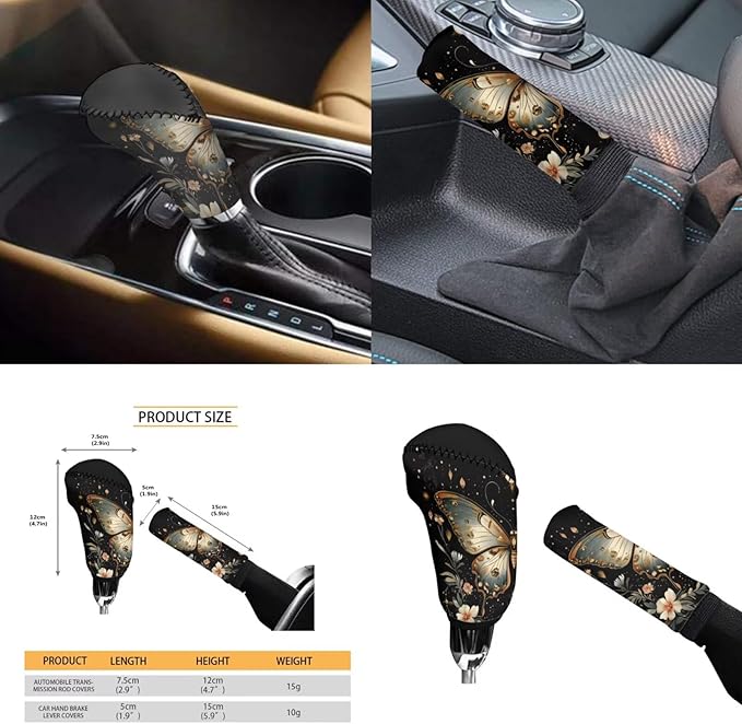 Flower Car Accessories 6 Pcs Sets Butterfly Car Steering Wheel Cars Interior Decor Handbrake Cover Cup Coaster Fit for SUV Truck Vans