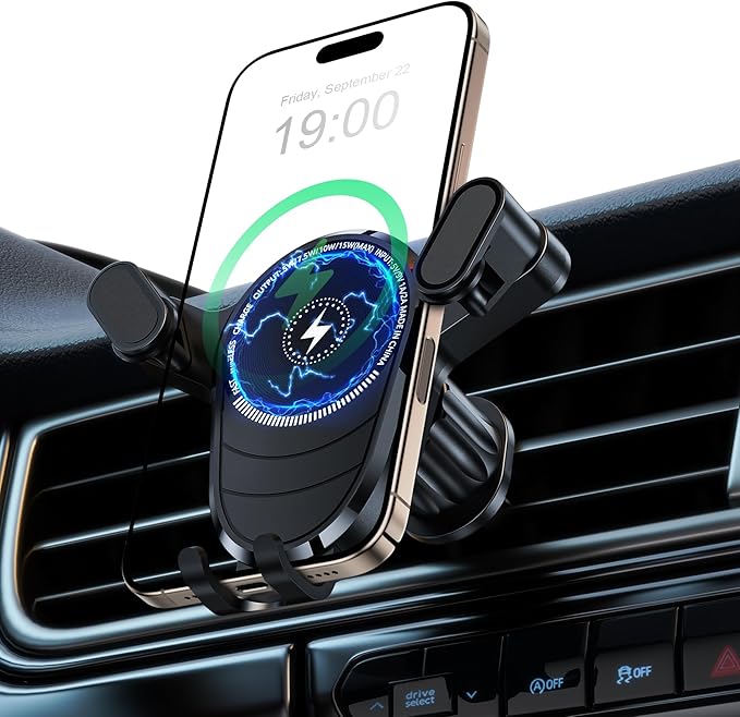 Wireless Car Charger Mount, 15W/10W/7.5W Fast Charging Air Vent Car Phone Holder Mount Compatible with iPhone 17/16/15/14/13/12/11/10 Series, Samsung Galaxy Series